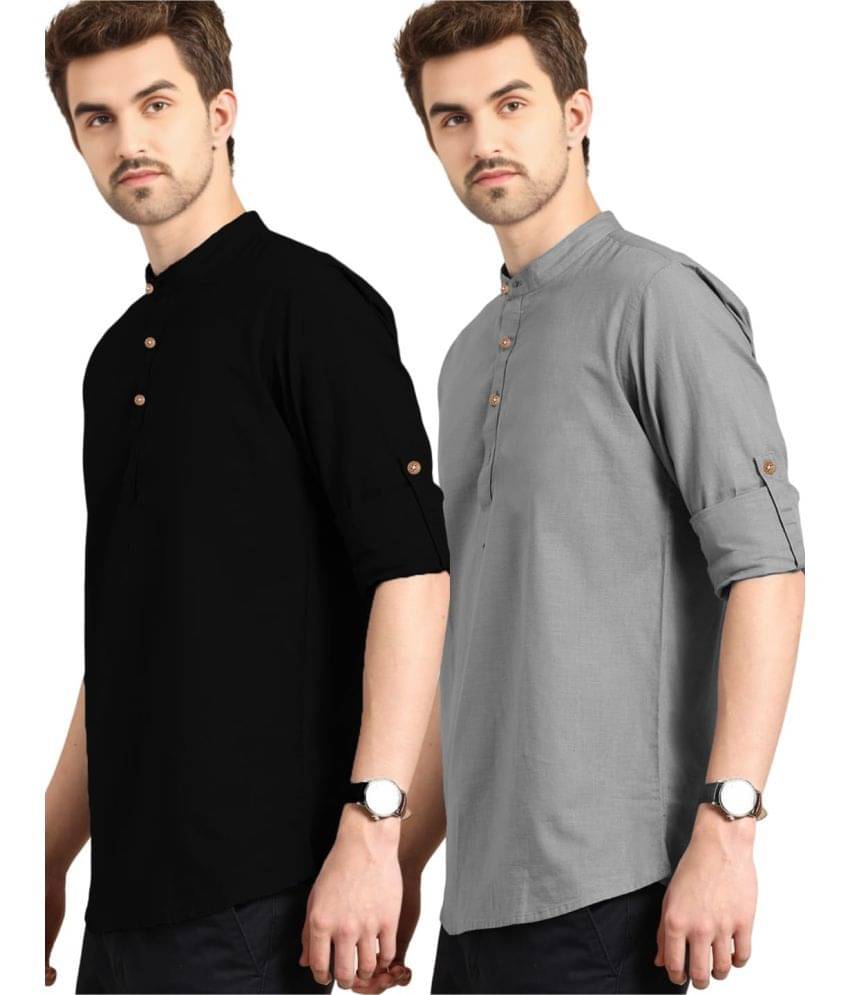     			RAREMARK Grey Cotton Men's Shirt Style Kurta ( Pack of 2 )
