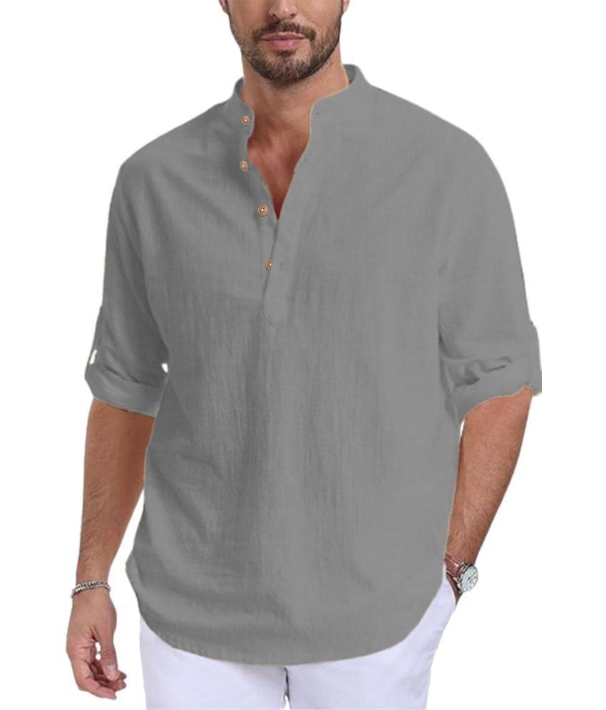     			RAREMARK Grey Cotton Men's Shirt Style Kurta ( Pack of 1 )