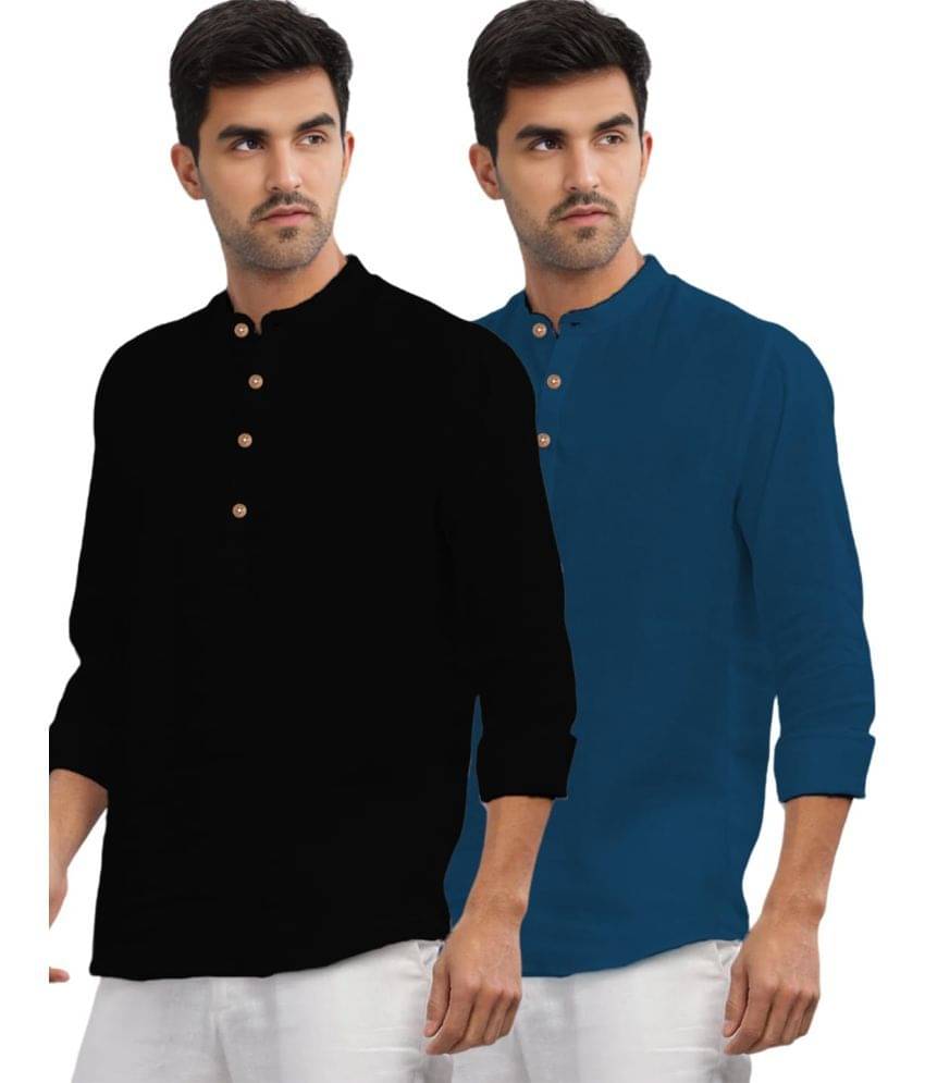 RAREMARK Indigo Cotton Men's Shirt Style Kurta ( Pack of 2 ) RAREMARK Indigo Cotton Men's Shirt Style Kurta ( Pack of 2 )
