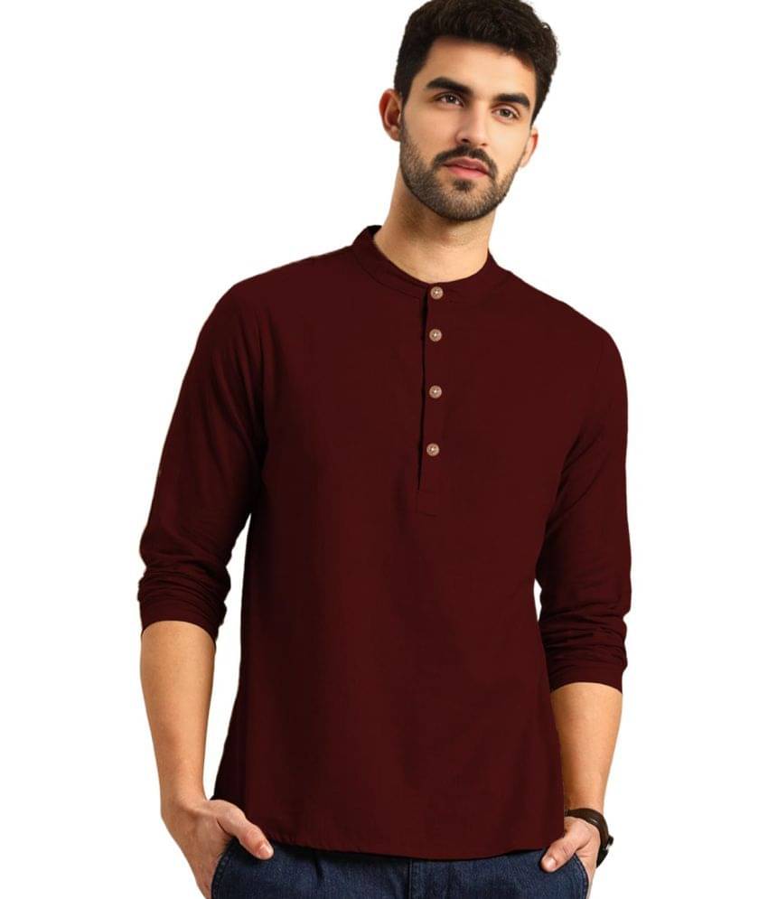 RAREMARK Maroon Cotton Men's Shirt Style Kurta ( Pack of 1 )     			RAREMARK Maroon Cotton Men's Shirt Style Kurta ( Pack of 1 )