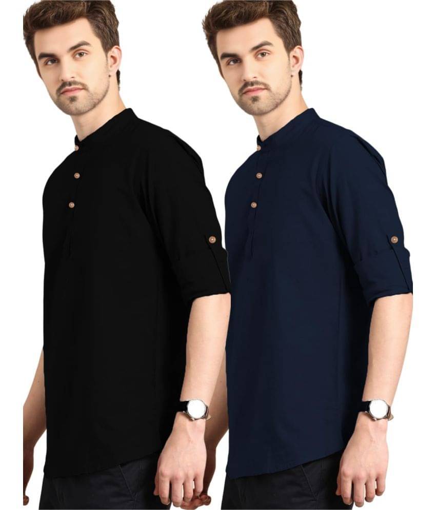 RAREMARK Navy Blue Cotton Men's Shirt Style Kurta ( Pack of 2 ) RAREMARK Navy Blue Cotton Men's Shirt Style Kurta ( Pack of 2 )