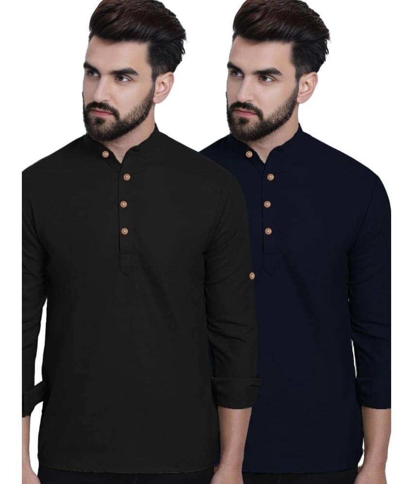 RAREMARK Navy Blue Cotton Men's Shirt Style Kurta ( Pack of 2 ) RAREMARK Navy Blue Cotton Men's Shirt Style Kurta ( Pack of 2 )