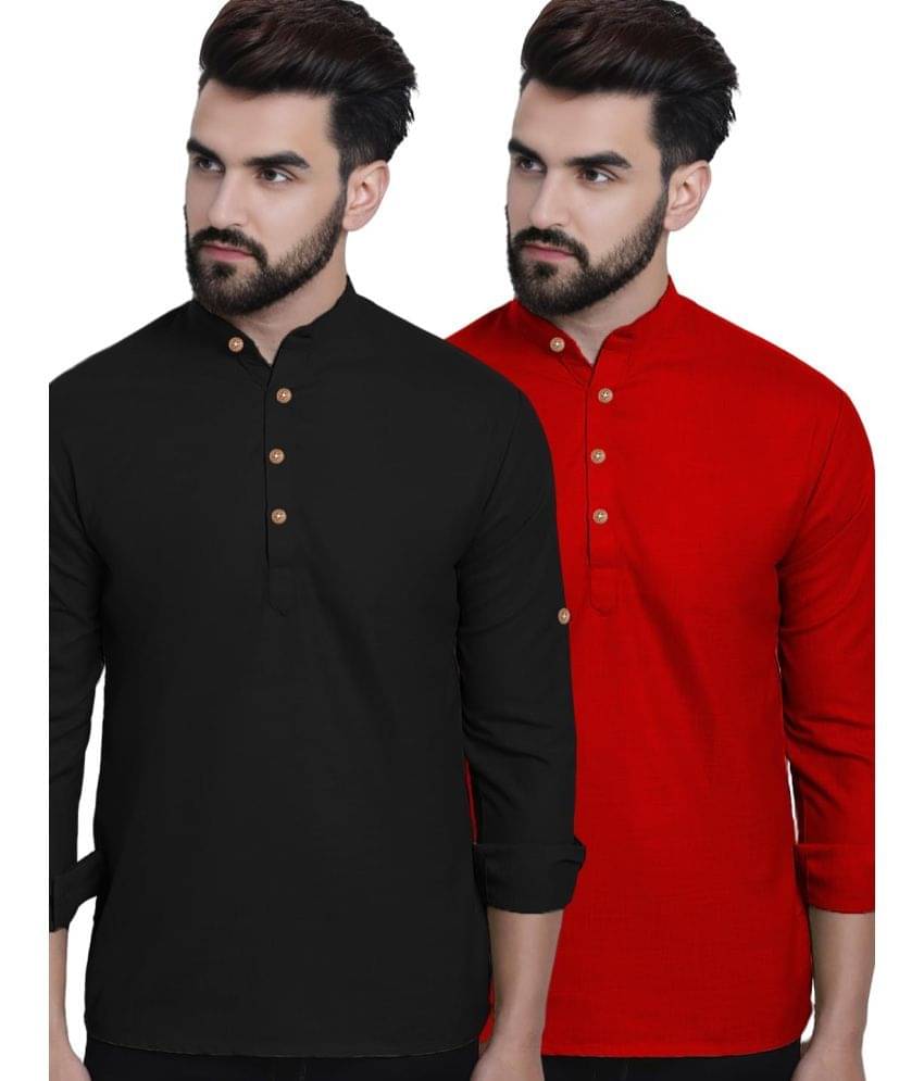 RAREMARK Red Cotton Men's Shirt Style Kurta ( Pack of 2 ) RAREMARK Red Cotton Men's Shirt Style Kurta ( Pack of 2 )