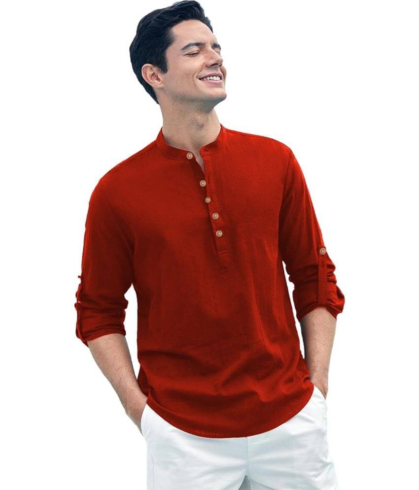 RAREMARK Red Cotton Men's Shirt Style Kurta ( Pack of 1 ) RAREMARK Red Cotton Men's Shirt Style Kurta ( Pack of 1 )