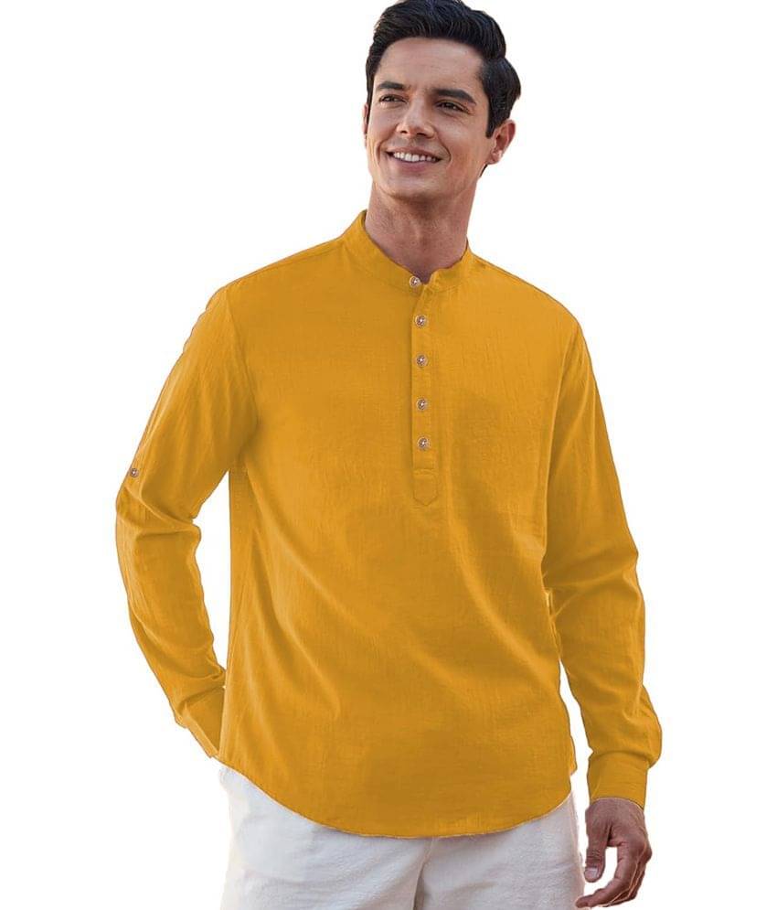 RAREMARK Yellow Cotton Men's Shirt Style Kurta ( Pack of 1 ) RAREMARK Yellow Cotton Men's Shirt Style Kurta ( Pack of 1 )