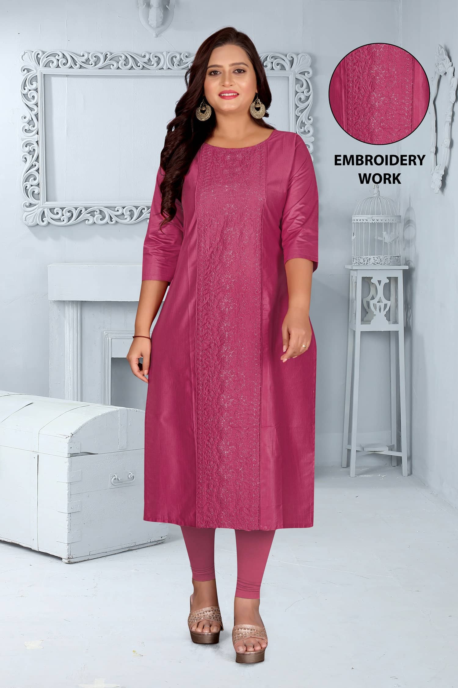 RIAANA Women Chanderi Embroidered Straight Kurti ( Pink ) - Kurtis, Tunics | Buy online on ZillyBuy