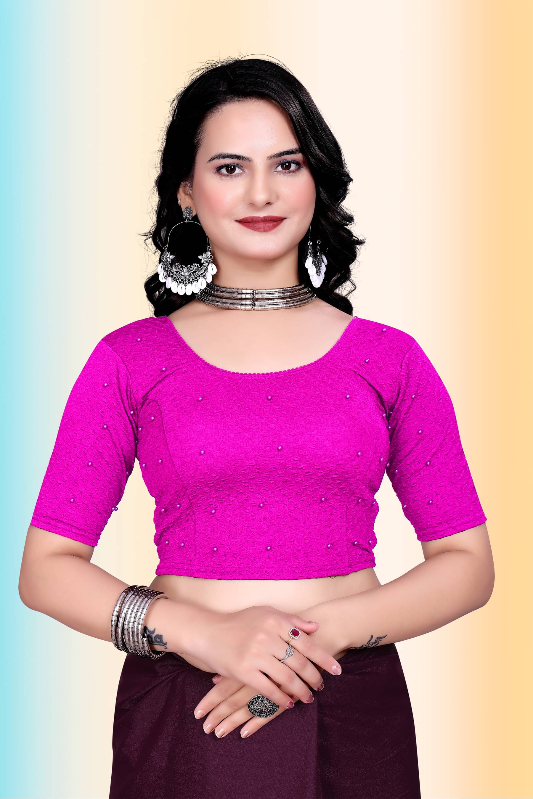     			TANISHM FEB TEX Pink Readymade without Pad Lycra Women's Blouse ( Pack of 1 )