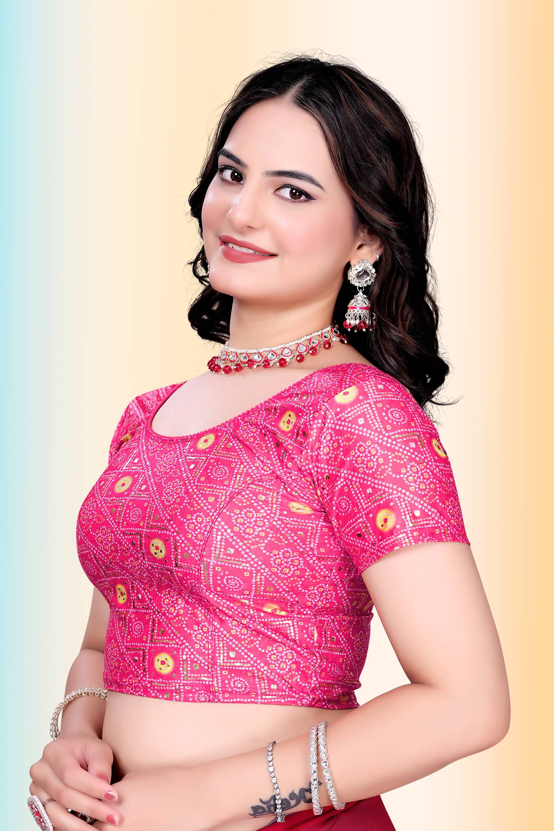     			TANISHM FEB TEX Pink Readymade without Pad Lycra Women's Blouse ( Pack of 1 )