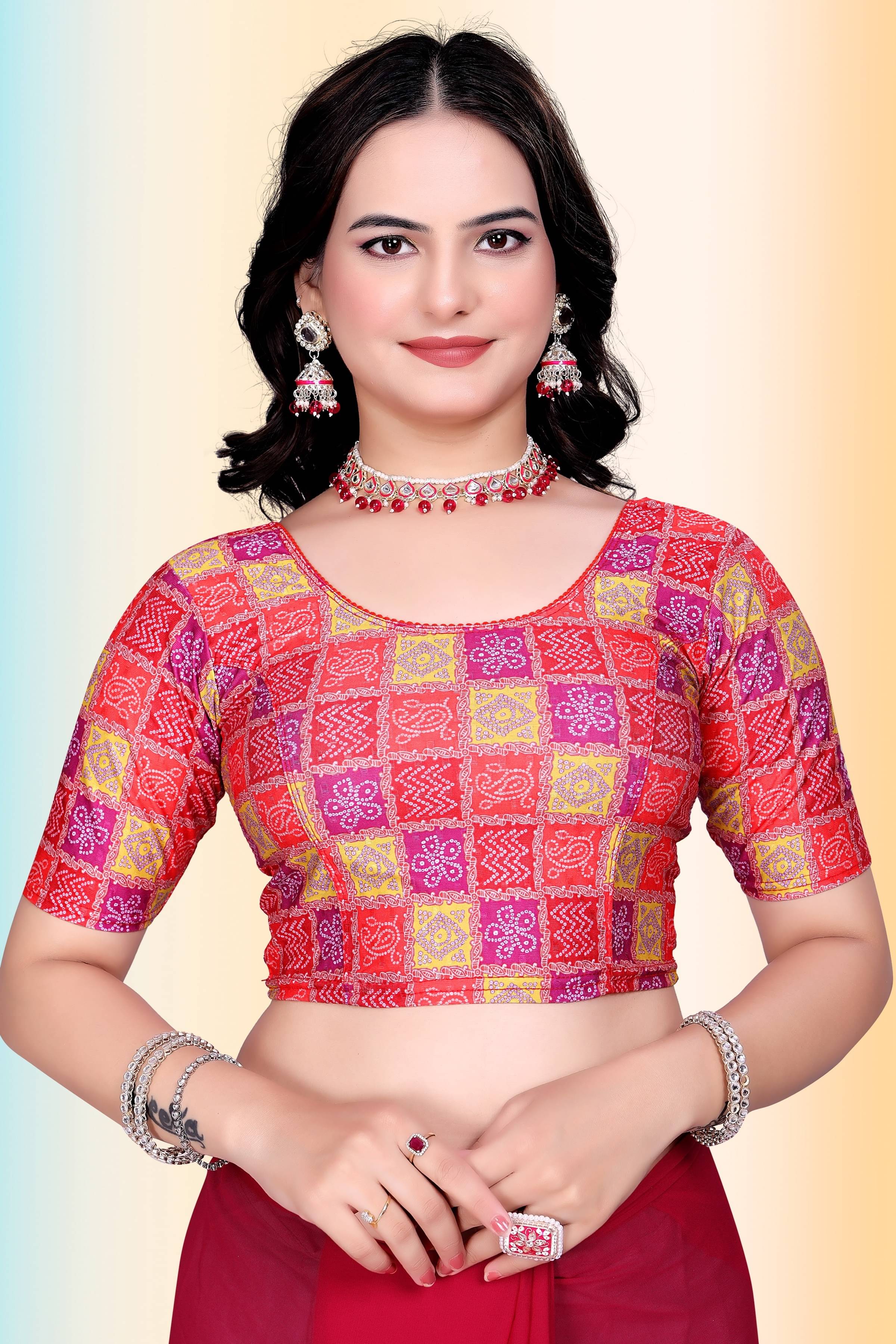     			TANISHM FEB TEX Red Readymade without Pad Lycra Women's Blouse ( Pack of 1 )