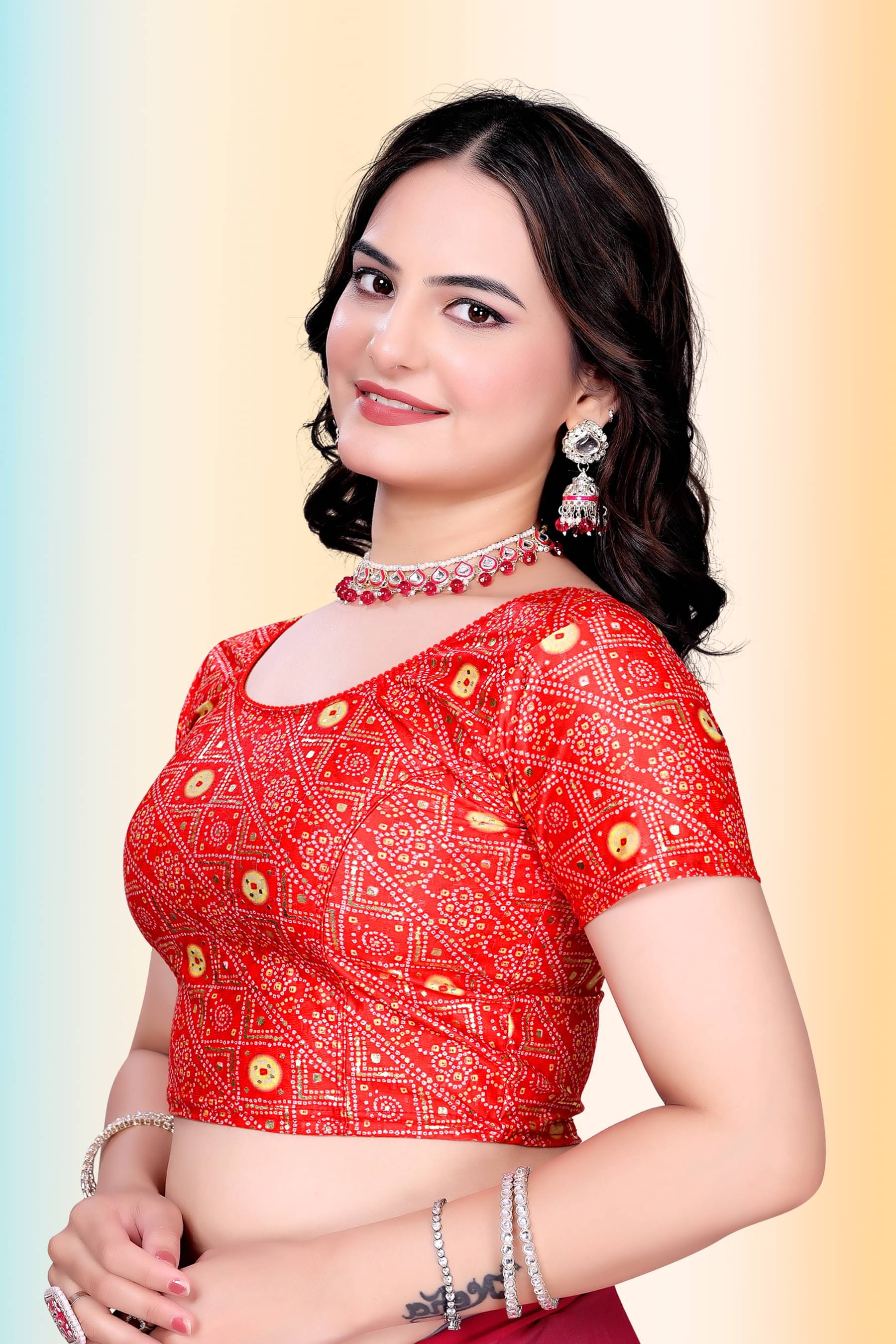     			TANISHM FEB TEX Red Readymade without Pad Lycra Women's Blouse ( Pack of 1 )