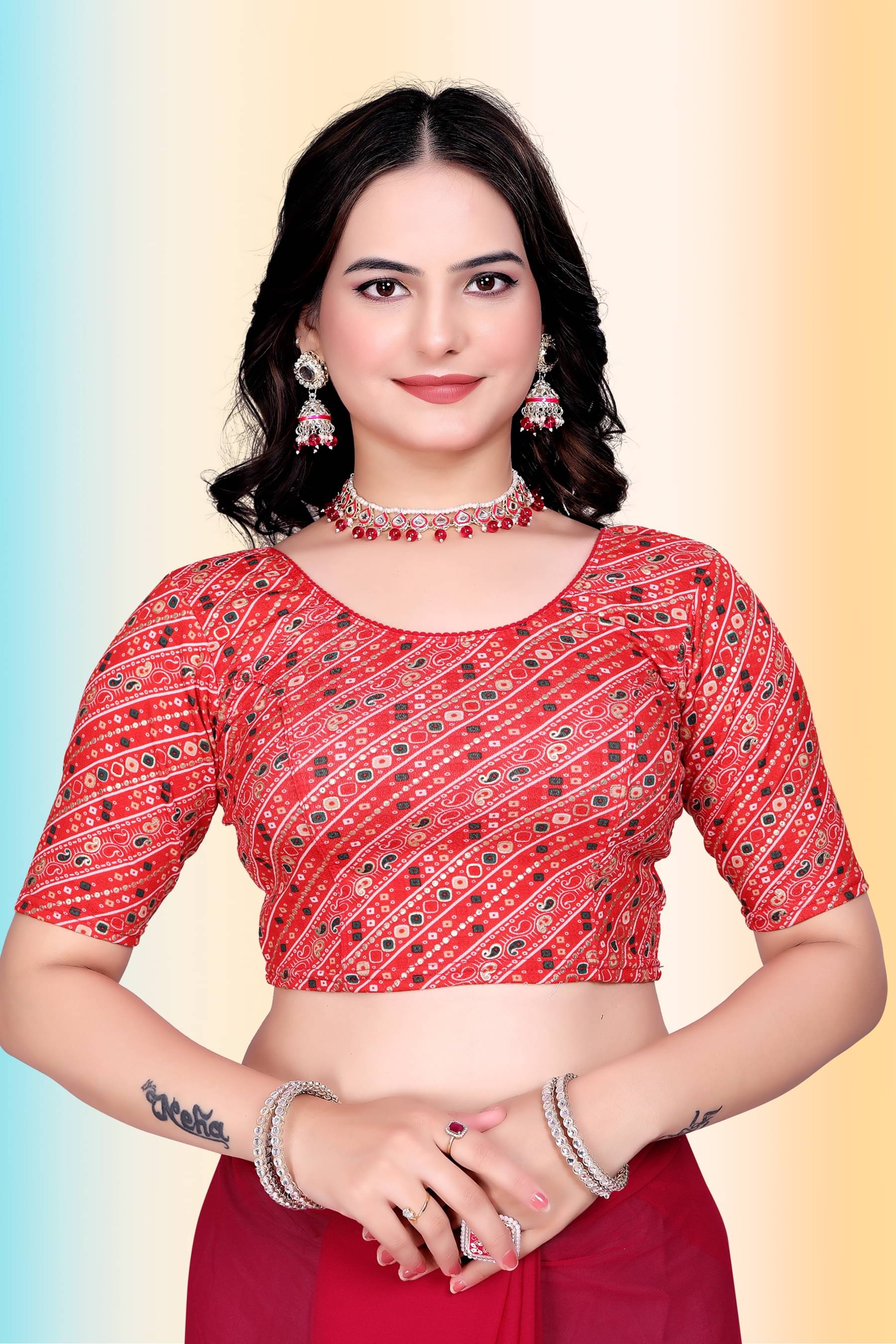     			TANISHM FEB TEX Red Readymade without Pad Lycra Women's Blouse ( Pack of 1 )