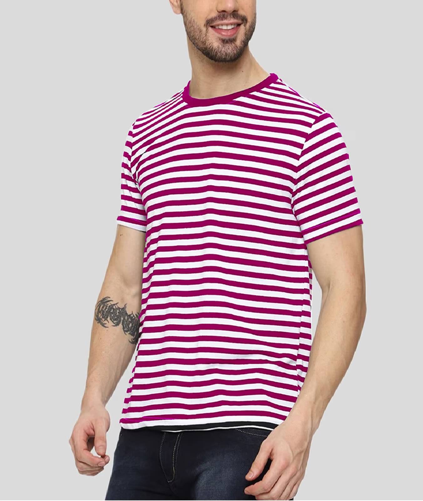 Vee Saa Hosiery Men Cotton Regular Fit Striped T-Shirt ( Pink ) Vee Saa Hosiery Men Cotton Regular Fit Striped T-Shirt ( Pink )