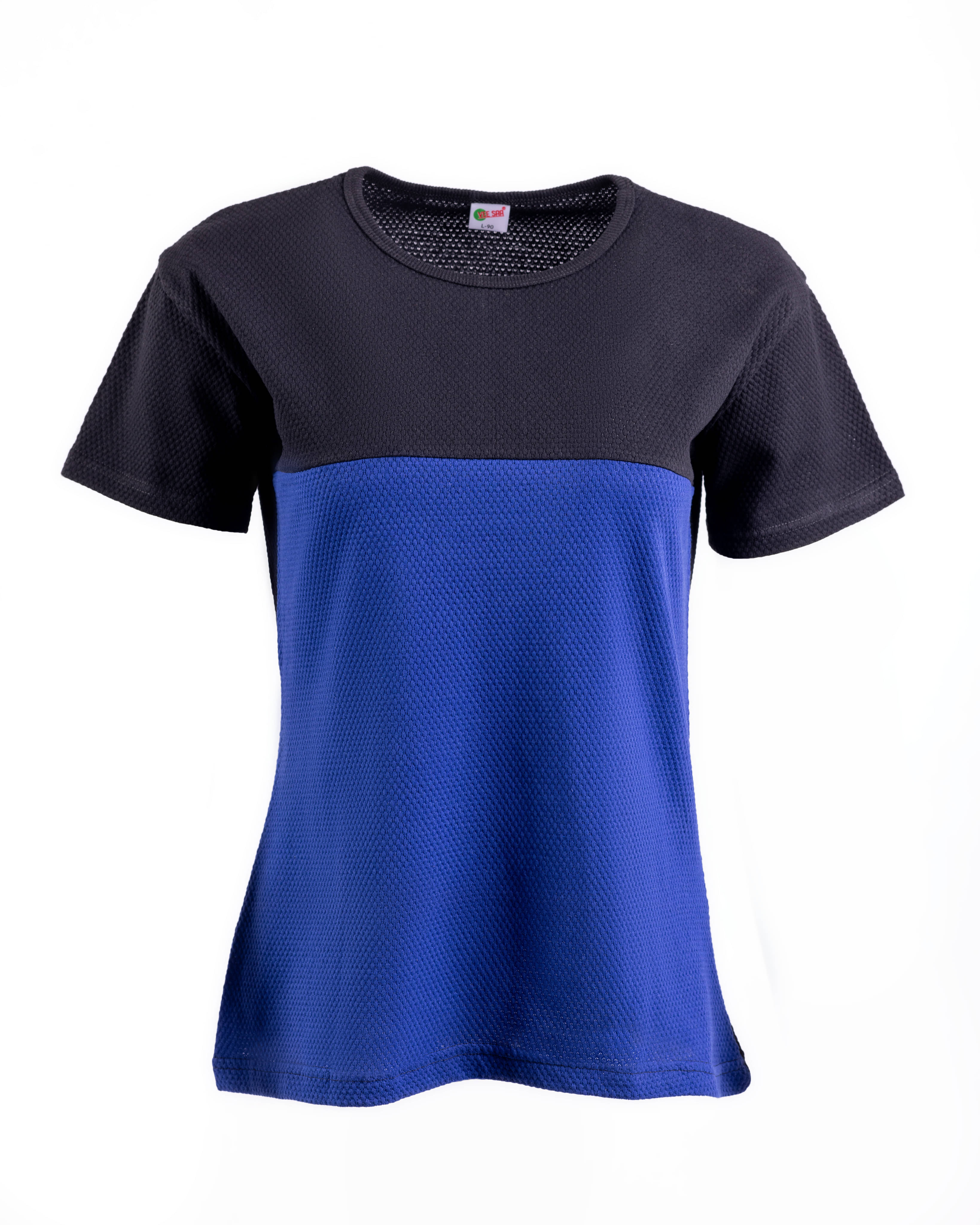     			Vee Saa Hosiery Women Cotton Colorblock Regular Fit Round Neck T-Shirt ( Blue )