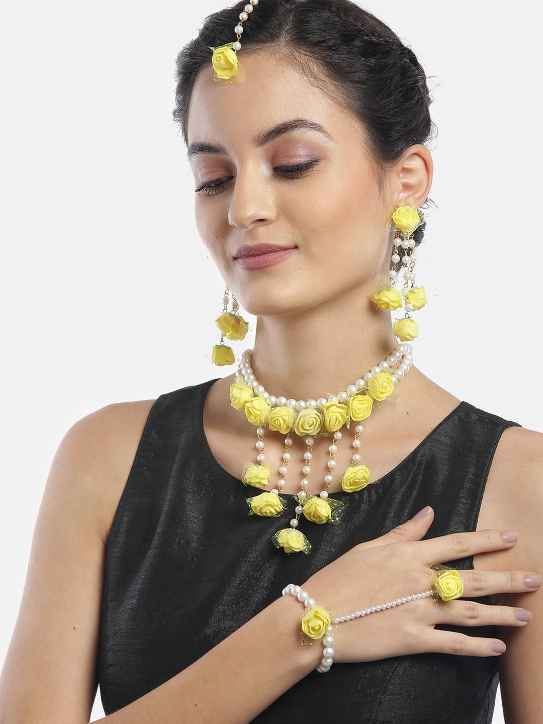     			YOUBELLA Yellow Ribbon Necklace Set ( Pack of 1 )