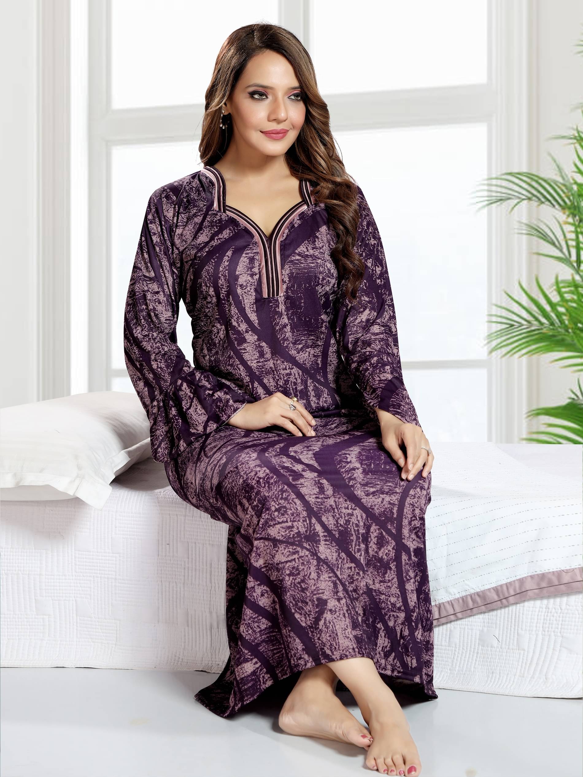     			wishtara Satin Printed Women Regular Nighty ( Purple )