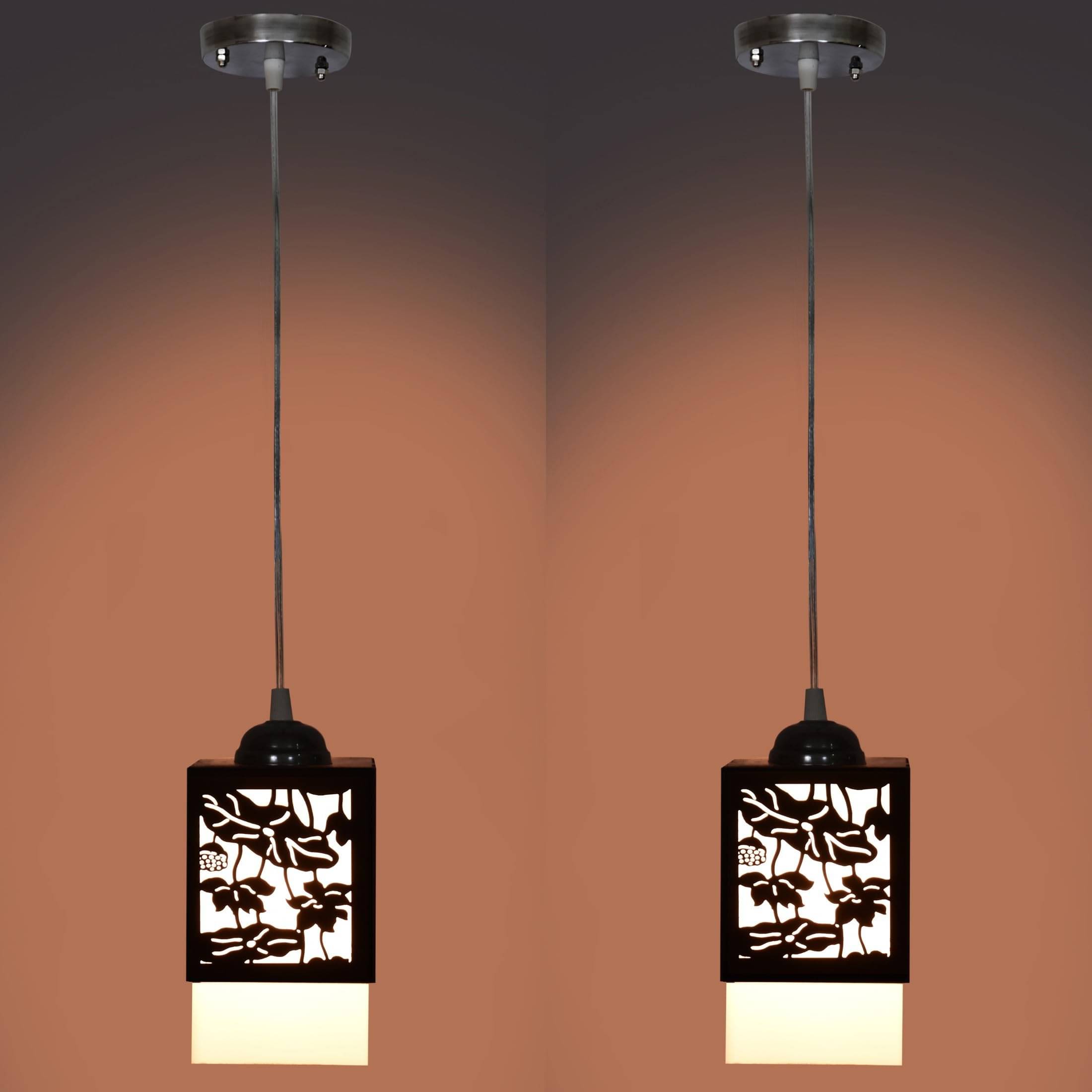     			AFAST Wood Black Hanging Lights - Pack of 2