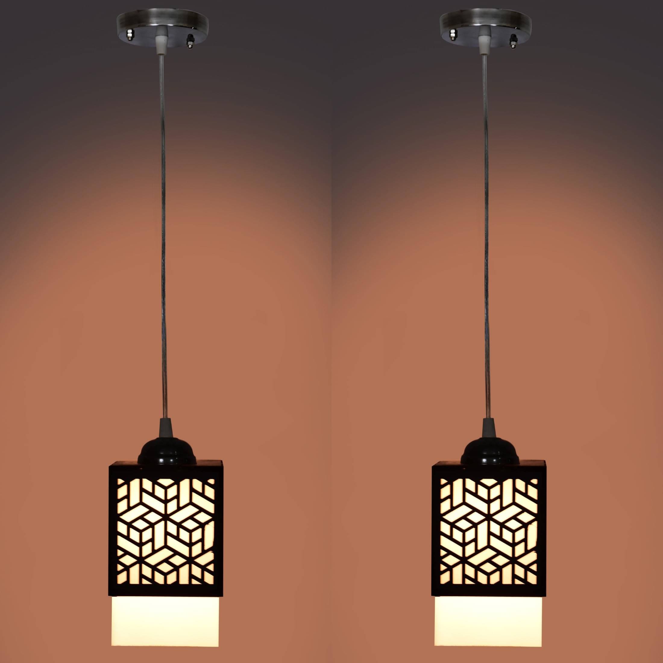     			AFAST Wood Black Hanging Lights - Pack of 2