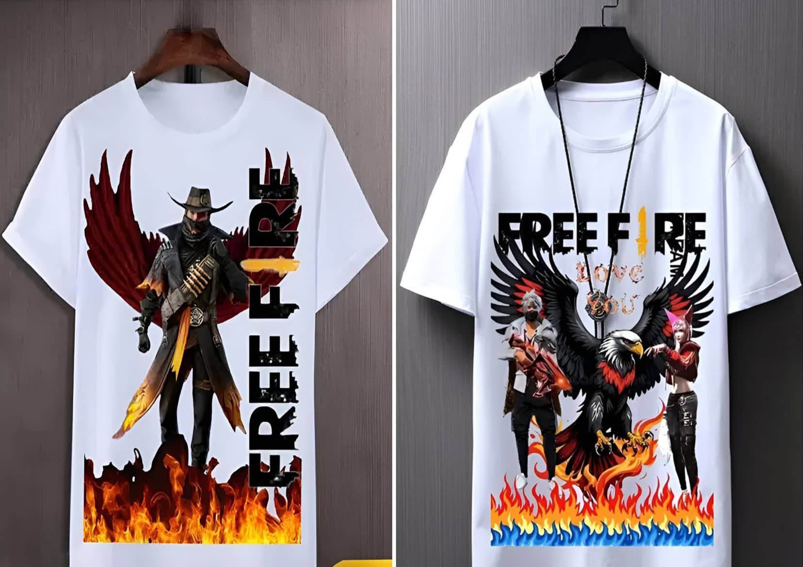 Boys Anime Free Fire Round Neck White Polyester Half Sleeves Tshirt (Pack of 2)
