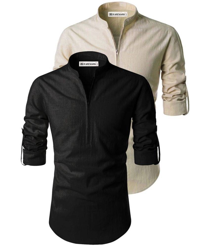    			RAREMARK Beige Cotton Men's Regular Kurta ( Pack of 2 )