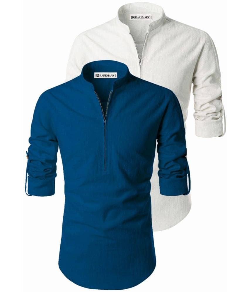 RAREMARK Blue Cotton Men's Regular Kurta ( Pack of 2 ) RAREMARK Blue Cotton Men's Regular Kurta ( Pack of 2 )