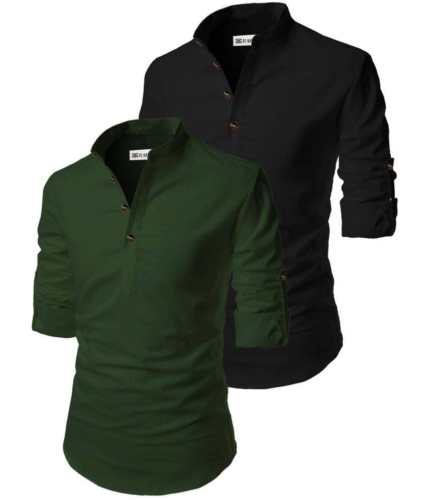     			RAREMARK Green Cotton Men's Regular Kurta ( Pack of 2 )