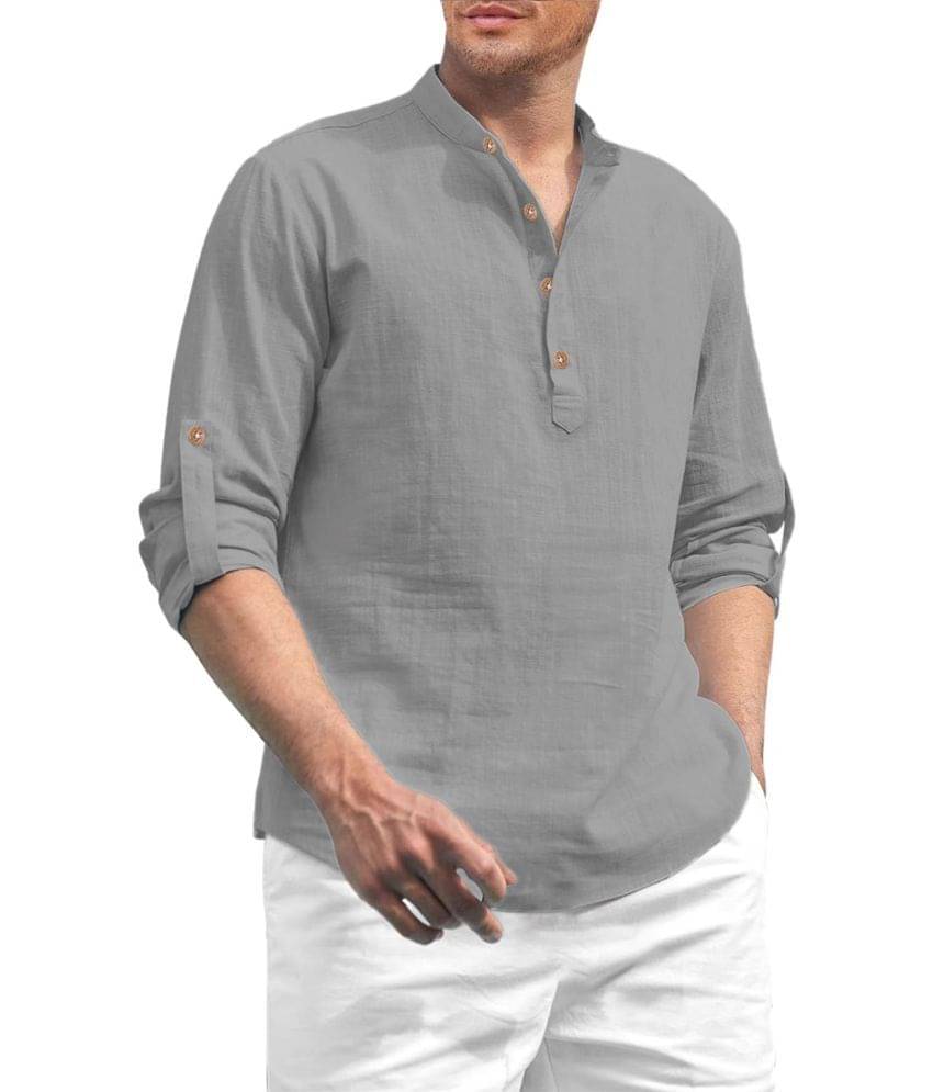 RAREMARK Grey Cotton Men's Shirt Style Kurta ( Pack of 1 ) RAREMARK Grey Cotton Men's Shirt Style Kurta ( Pack of 1 )