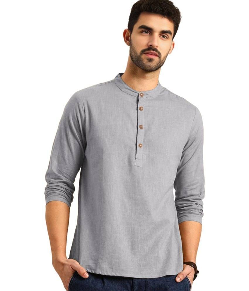 RAREMARK Grey Cotton Men's Shirt Style Kurta ( Pack of 1 ) RAREMARK Grey Cotton Men's Shirt Style Kurta ( Pack of 1 )