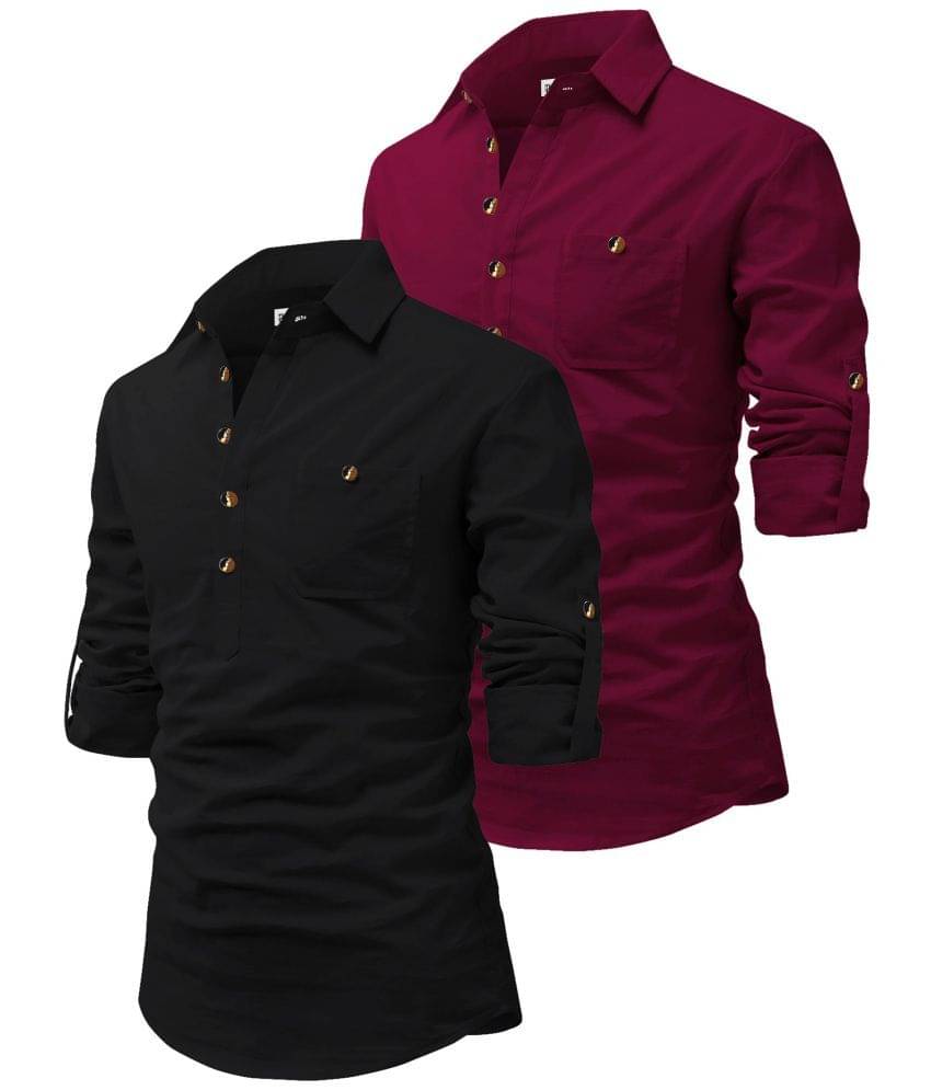     			RAREMARK Maroon Cotton Men's Regular Kurta ( Pack of 2 )