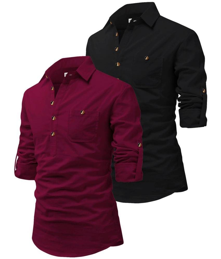 RAREMARK Maroon Cotton Men's Regular Kurta ( Pack of 2 ) RAREMARK Maroon Cotton Men's Regular Kurta ( Pack of 2 )