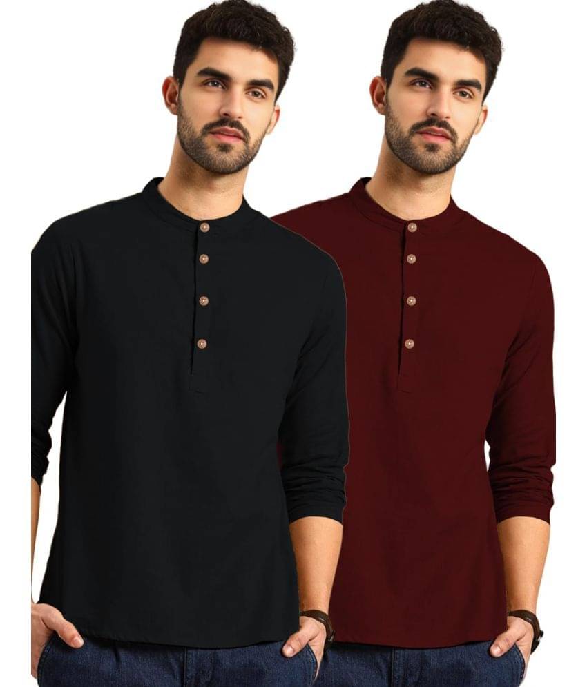 RAREMARK Maroon Cotton Men's Shirt Style Kurta ( Pack of 2 ) RAREMARK Maroon Cotton Men's Shirt Style Kurta ( Pack of 2 )
