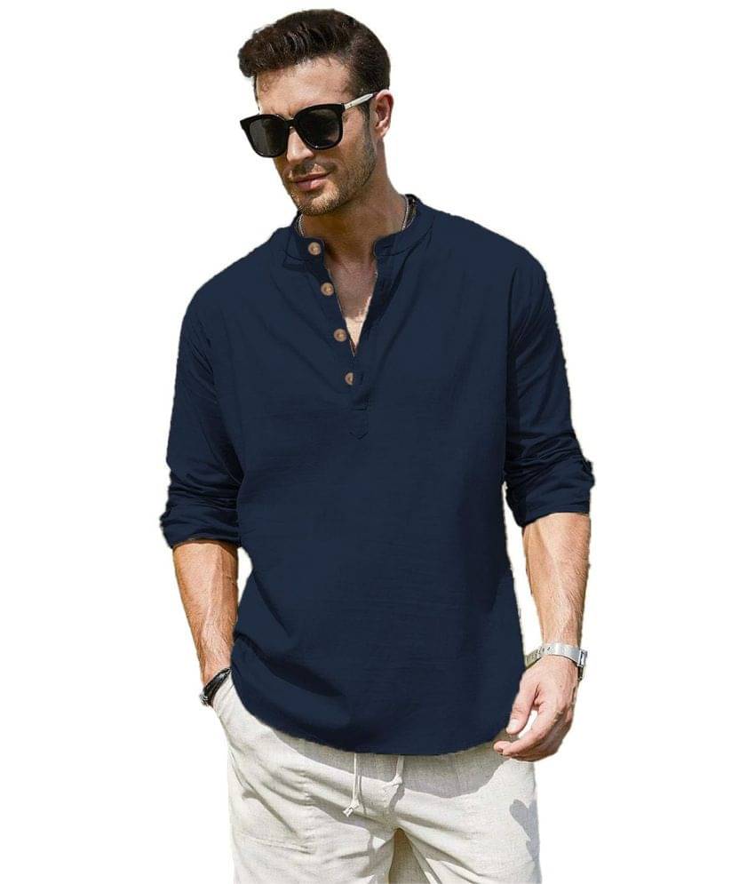     			RAREMARK Navy Blue Cotton Men's Shirt Style Kurta ( Pack of 1 )
