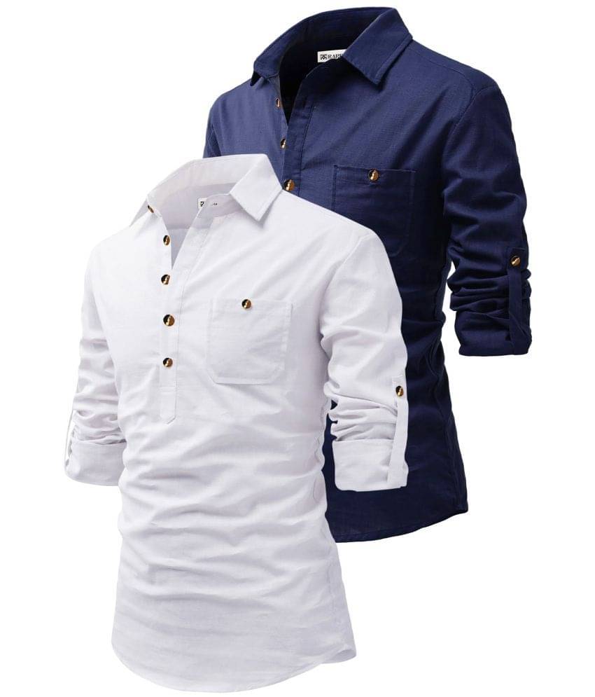     			RAREMARK Navy Blue Cotton Men's Regular Kurta ( Pack of 2 )