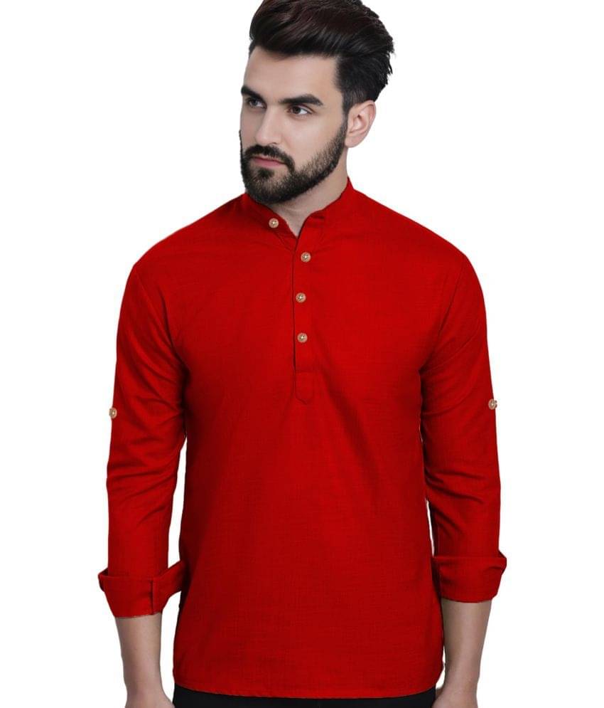     			RAREMARK Red Cotton Men's Shirt Style Kurta ( Pack of 1 )