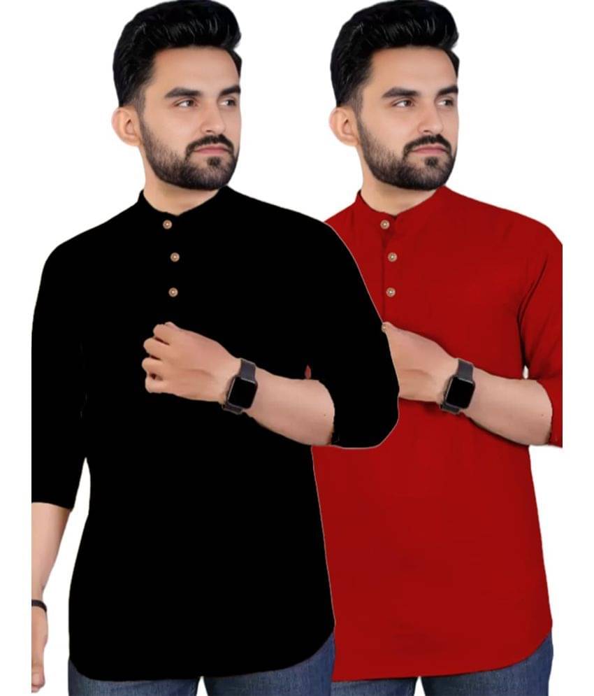     			RAREMARK Red Cotton Men's Shirt Style Kurta ( Pack of 2 )