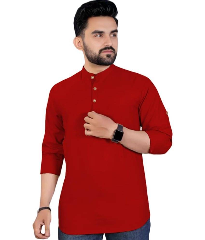 RAREMARK Red Cotton Men's Shirt Style Kurta ( Pack of 1 ) RAREMARK Red Cotton Men's Shirt Style Kurta ( Pack of 1 )