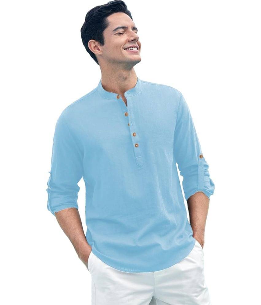 RAREMARK Sky Blue Cotton Men's Shirt Style Kurta ( Pack of 1 ) RAREMARK Sky Blue Cotton Men's Shirt Style Kurta ( Pack of 1 )