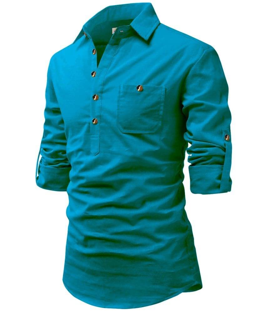 RAREMARK Turquoise Cotton Men's Regular Kurta ( Pack of 1 ) RAREMARK Turquoise Cotton Men's Regular Kurta ( Pack of 1 )