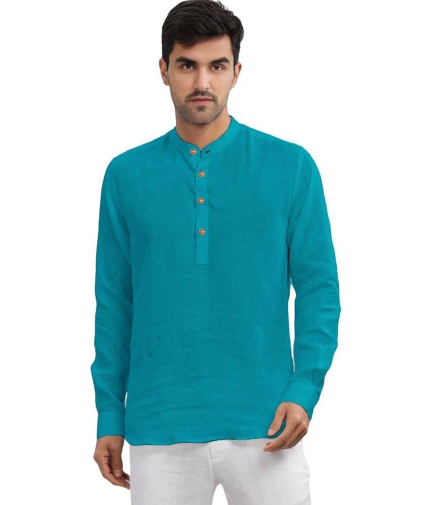 RAREMARK Turquoise Cotton Men's Shirt Style Kurta ( Pack of 1 ) RAREMARK Turquoise Cotton Men's Shirt Style Kurta ( Pack of 1 )