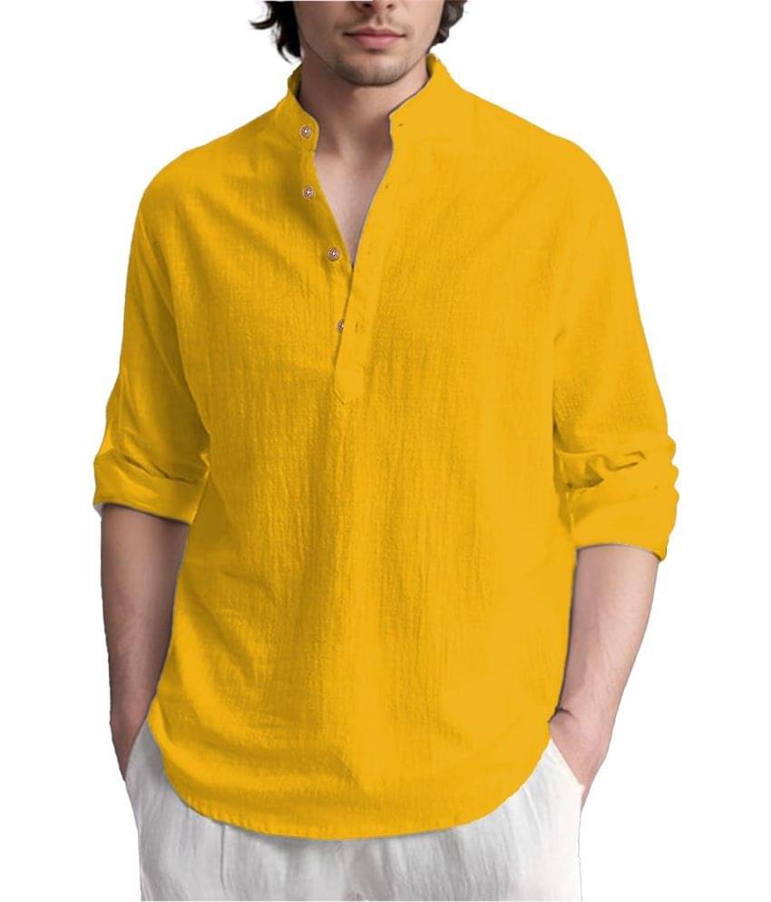     			RAREMARK Yellow Cotton Men's Shirt Style Kurta ( Pack of 1 )