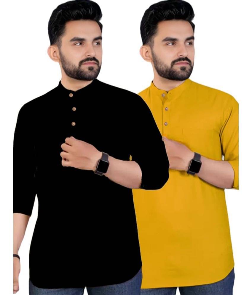     			RAREMARK Yellow Cotton Men's Shirt Style Kurta ( Pack of 2 )