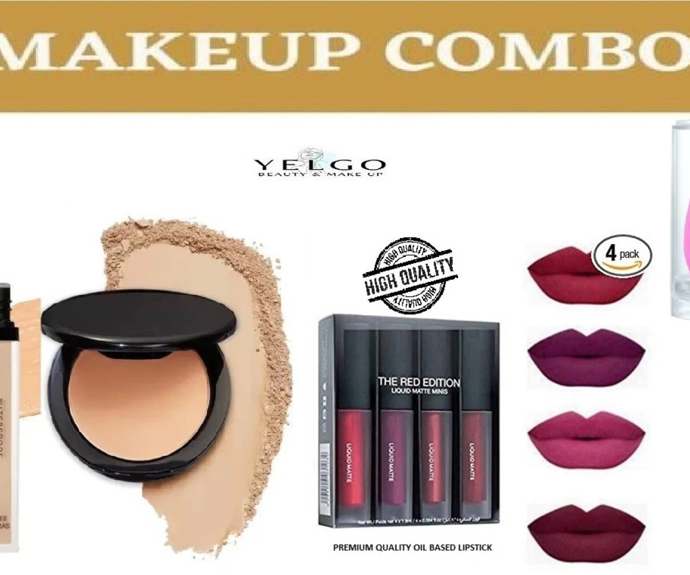 Yelgo Makeup Kit ( Compact::beauty blender puff::Concealer::Eye Liner::Red Edition Matte lipistick )     			Yelgo Makeup Kit ( Compact::beauty blender puff::Concealer::Eye Liner::Red Edition Matte lipistick )