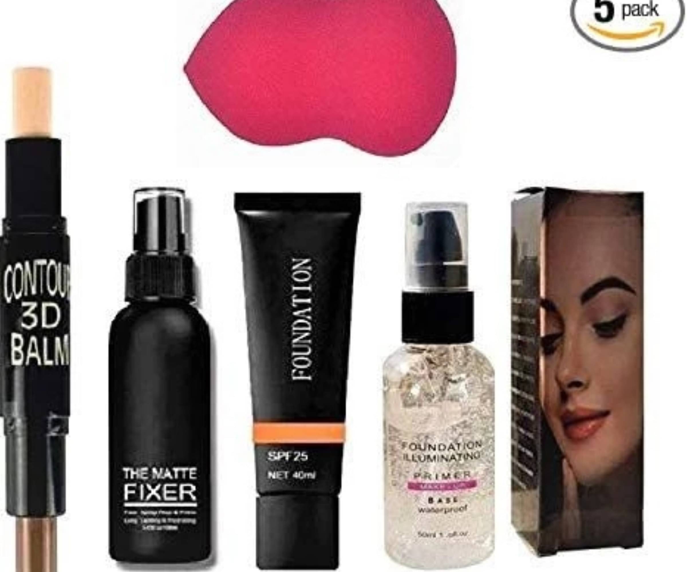 Yelgo Makeup Kit ( Fixer Setting Spray::Makeup Primer::Foundation::Beauty Blender Puff::Contour stick ) Yelgo Makeup Kit ( Fixer Setting Spray::Makeup Primer::Foundation::Beauty Blender Puff::Contour stick )