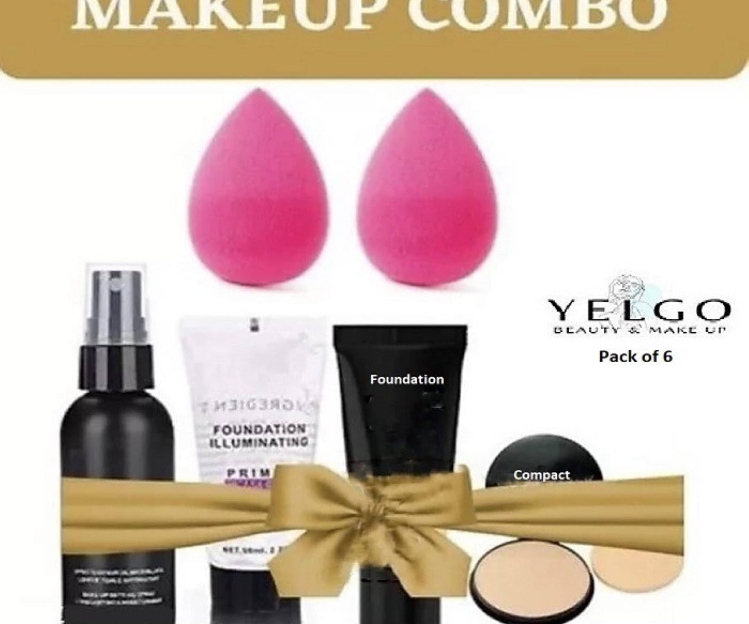     			Yelgo Makeup Kit ( fixer::primer::foundation::compact powder::beauty blender puff )