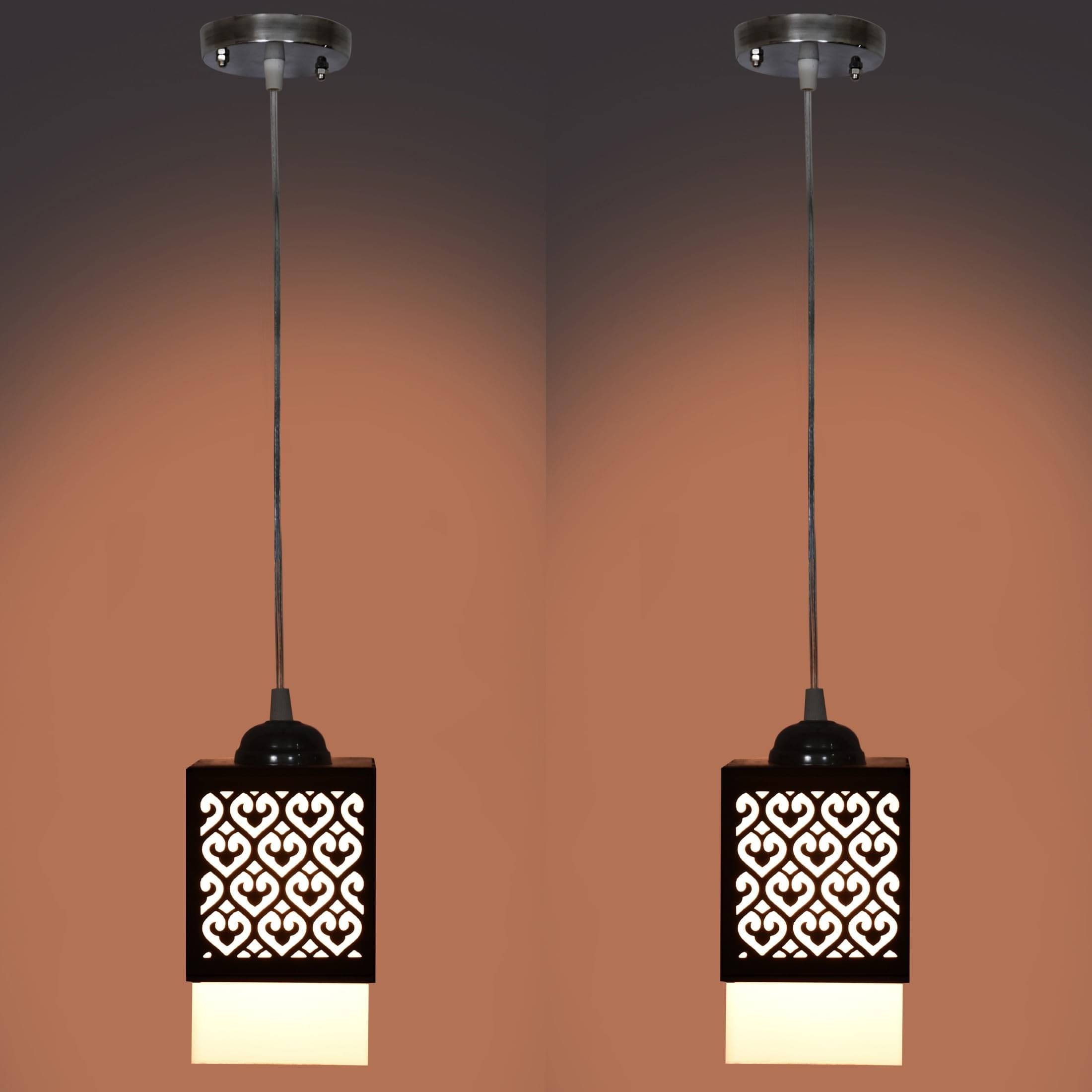    			AFAST Wood Black Hanging Lights - Pack of 2