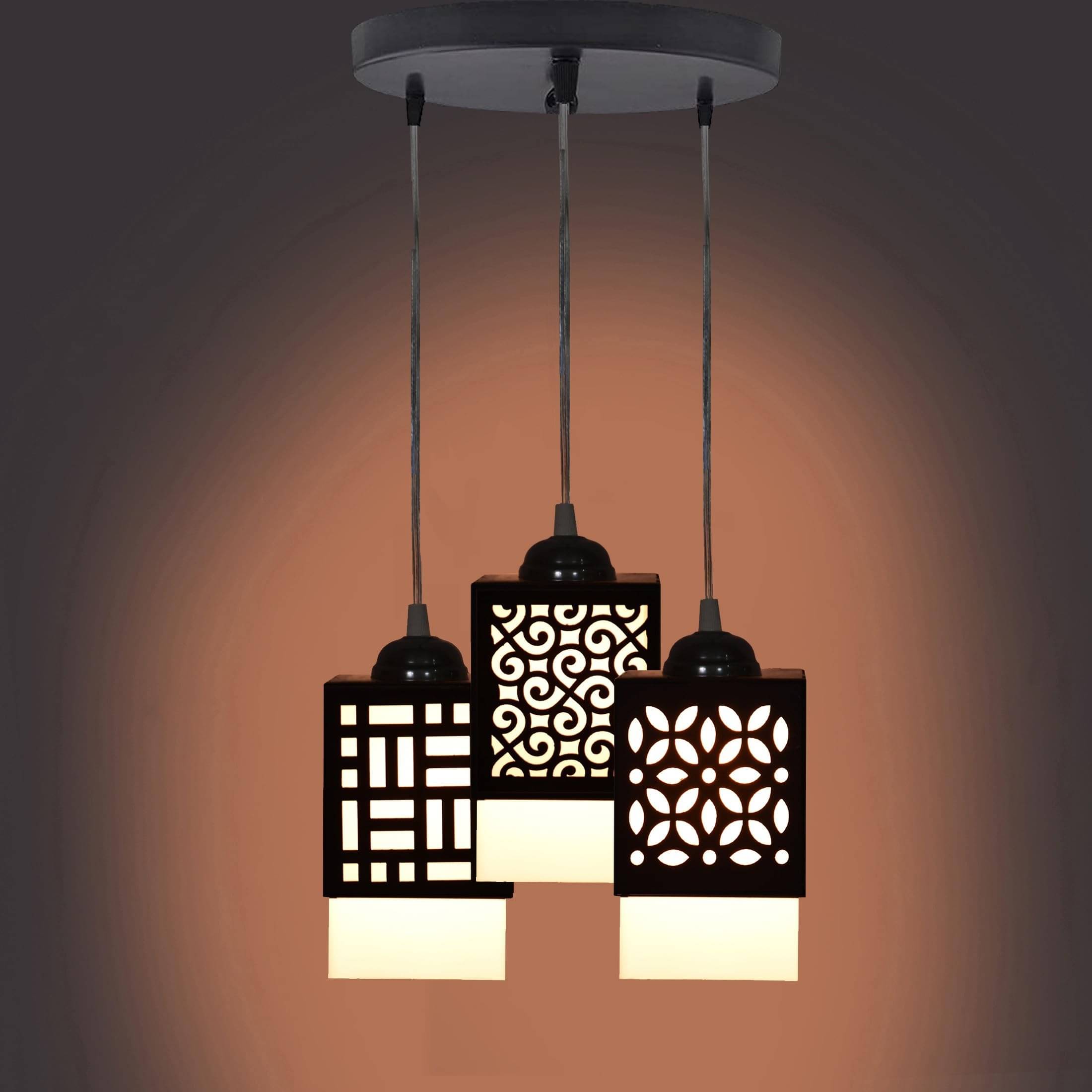     			AFAST Wood Black Hanging Lights - Pack of 3