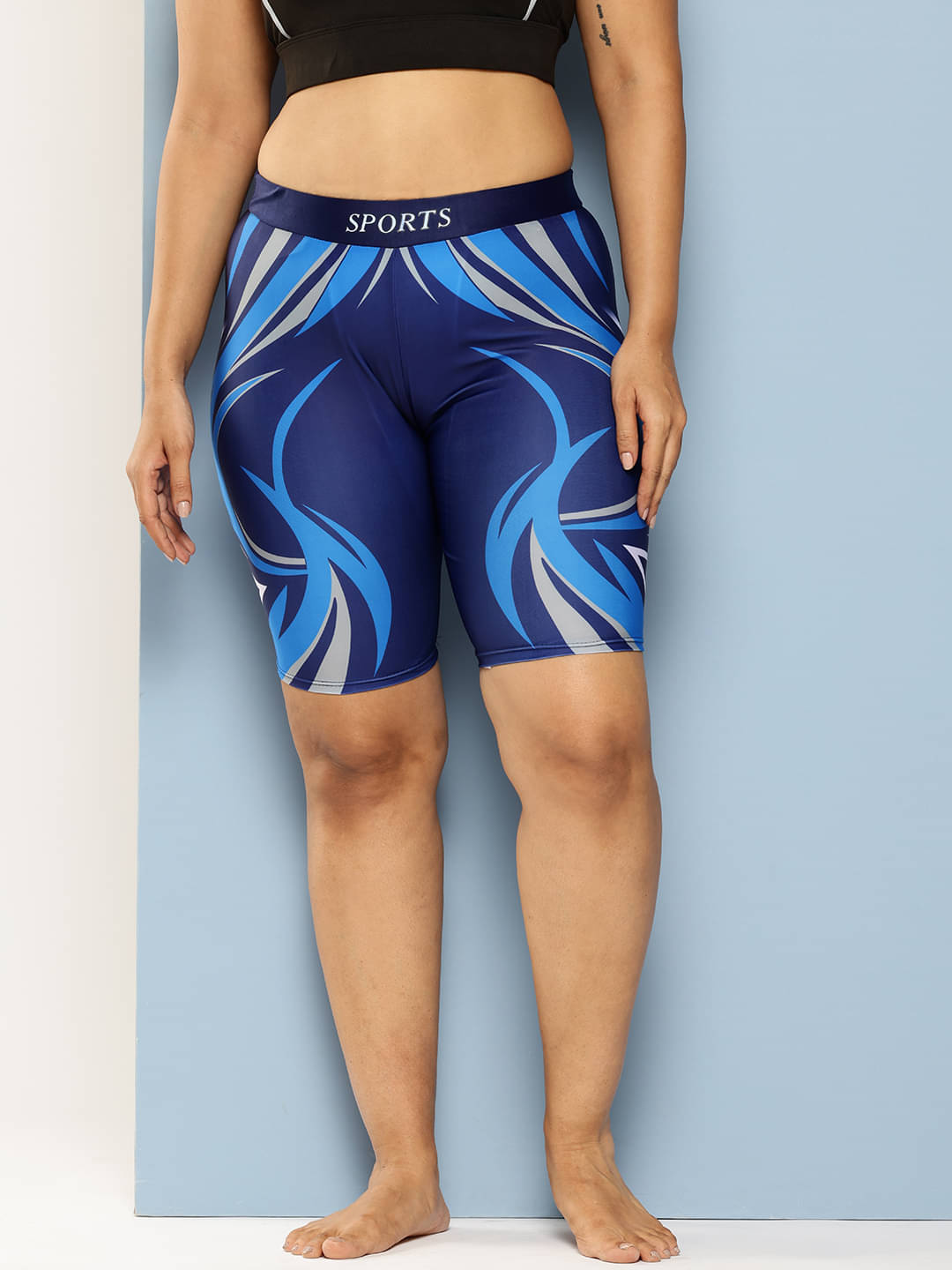     			Aarika Navy Nylon Printed Shorts - Single