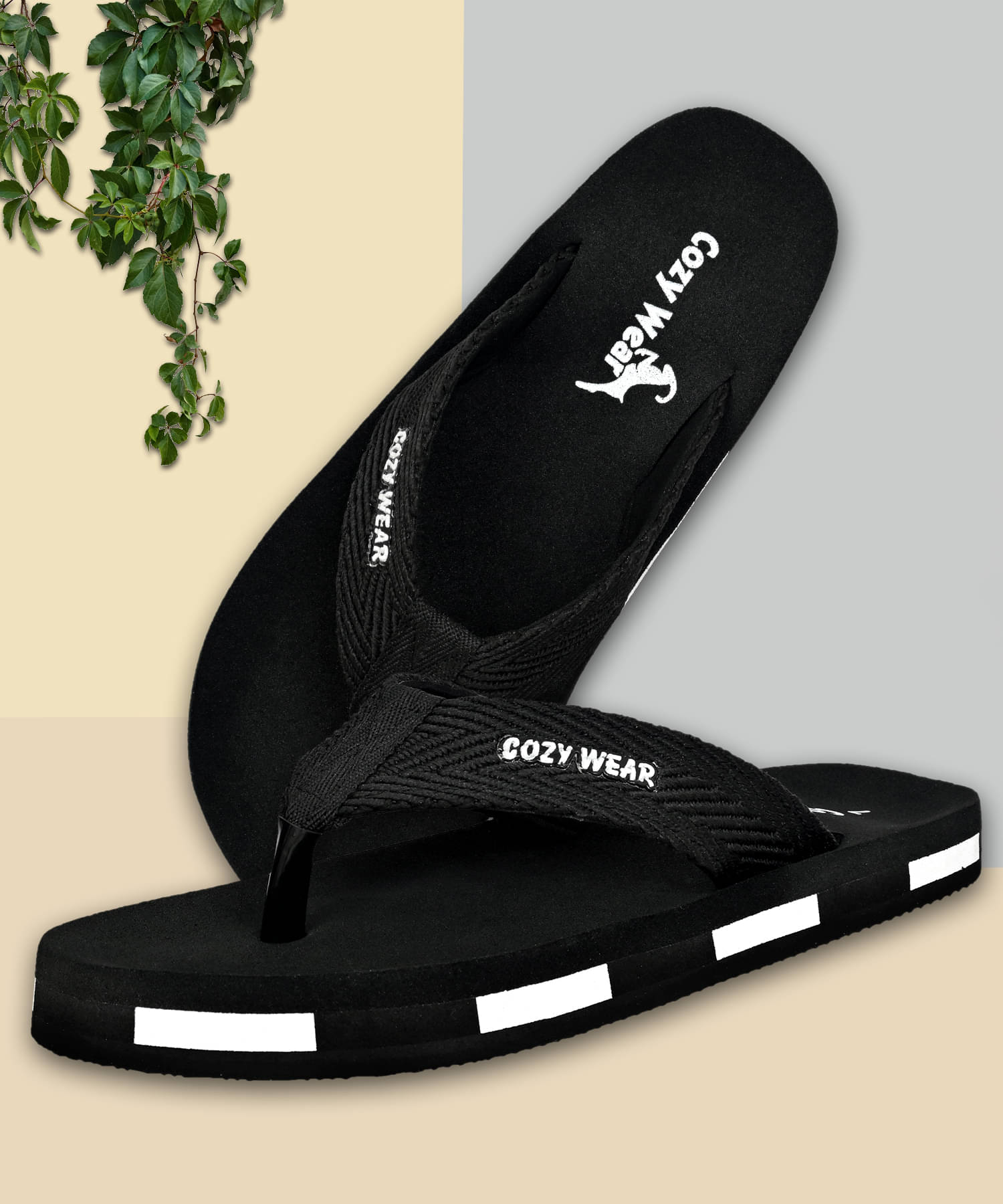     			BEE U NIK Black Men's Thong Flip Flop