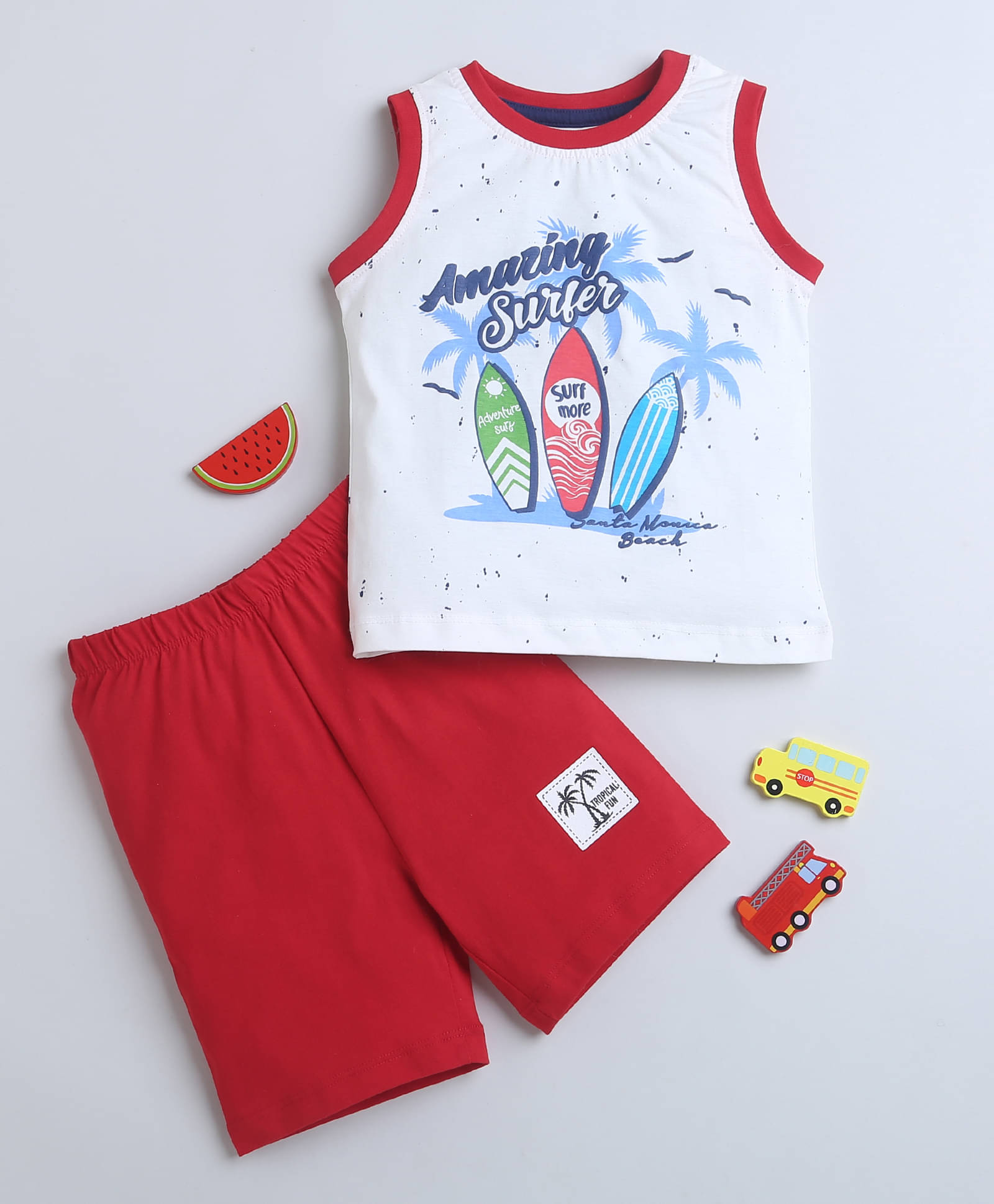     			BUMZEE Pack of 1 Baby Boys Cotton T-Shirt & Shorts Set ( Red )