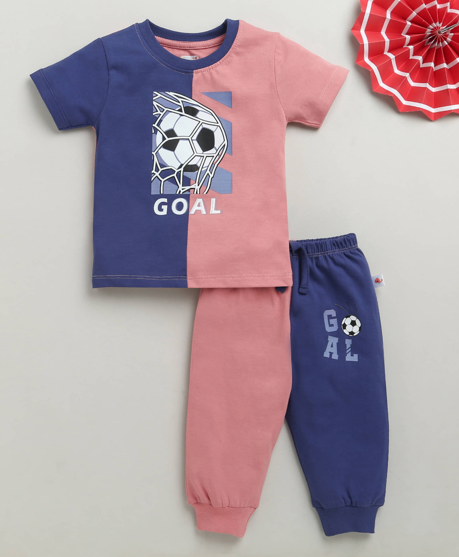 BUMZEE Pack of 1 Baby Boys Cotton T-Shirt & Pants Set ( Pink )     			BUMZEE Pack of 1 Baby Boys Cotton T-Shirt & Pants Set ( Pink )