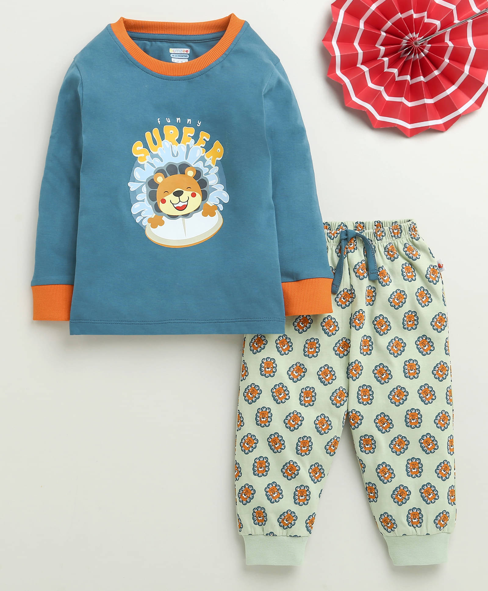     			BUMZEE Pack of 1 Baby Boys Cotton T-Shirt & Pants Set ( Light Blue )